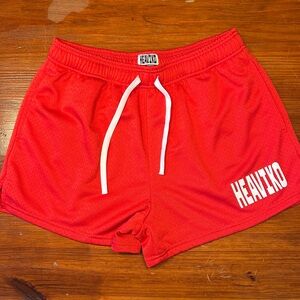 Women's Red Athletic Mesh Shorts with Drawstring
